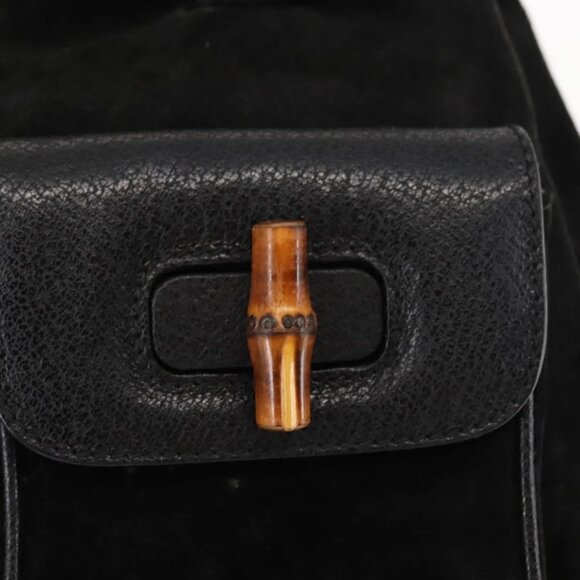 GUCCI Bamboo Backpack Suede Leather Black Auth - Picture 9 of 15